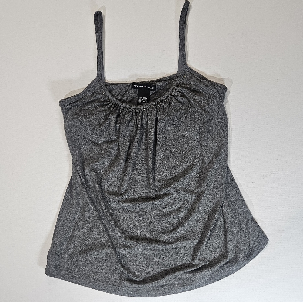 New York & Company‎ Tank Top Womens XS Grey Rhinestone Studded Y2K Style Shirt